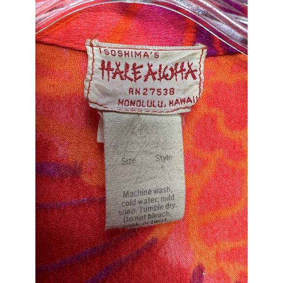 Vintage 60’s Isoshima's Hale Aloha Hawaiian Shirt Orange Pink Fuzzy Large - Picture 5 of 9